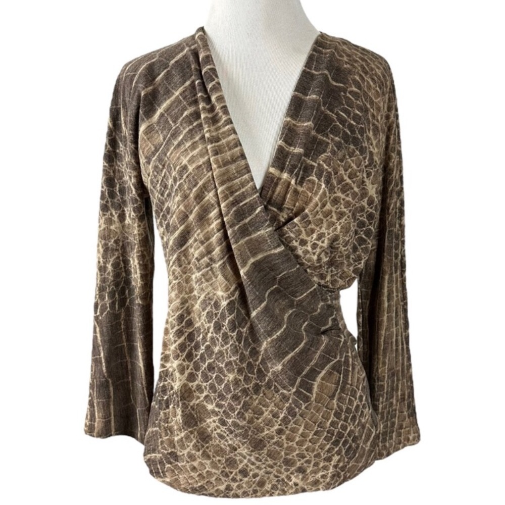 MaxMara Wool Animal Print Faux Wrap V Neck Sweater Top Size Small Medium
